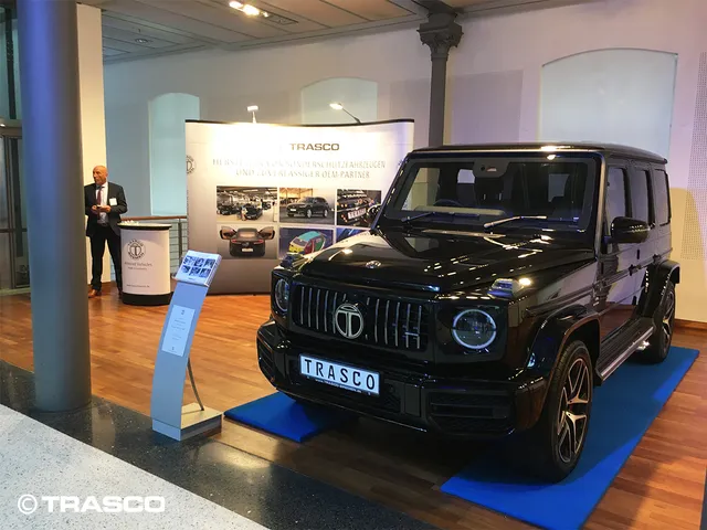 SUV à protection balistique légère de TRASCO sur base d’une Mercedes-AMG G63 à l’Automobilwoche Kongress 2019 à Berlin
