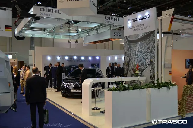 Limousine TRASCO allongée et blindée sur base d’une Mercedes-Benz Classe S V222, à l’IDEX 2015 à Abu Dhabi