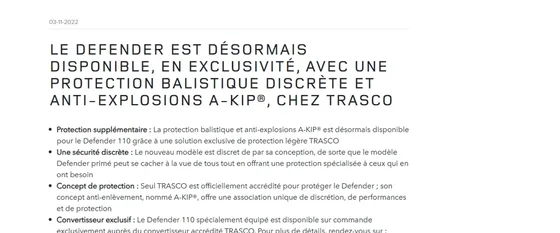 Capture d’écran du communiqué de presse dans le JLR Newsroom Belux, 3 novembre 2022