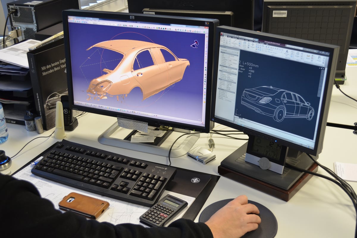 TRASCO design engineer working on a vehicle body in CATIA