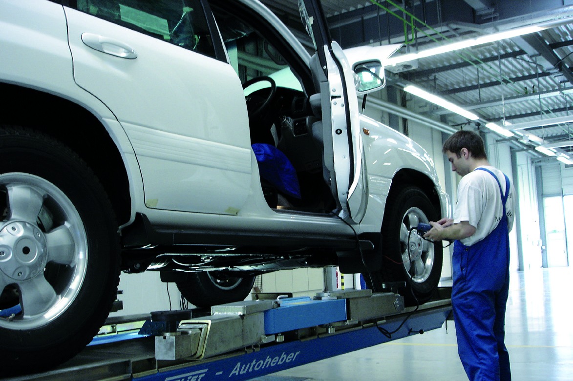Armored vehicle on the lift in the TRASCO production facility