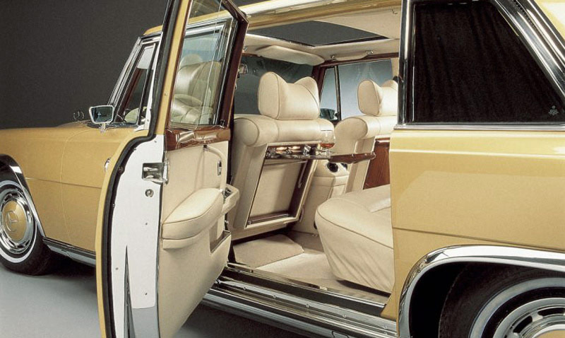 Interior of a classic stretched limousine based on the Mercedes-Benz 600