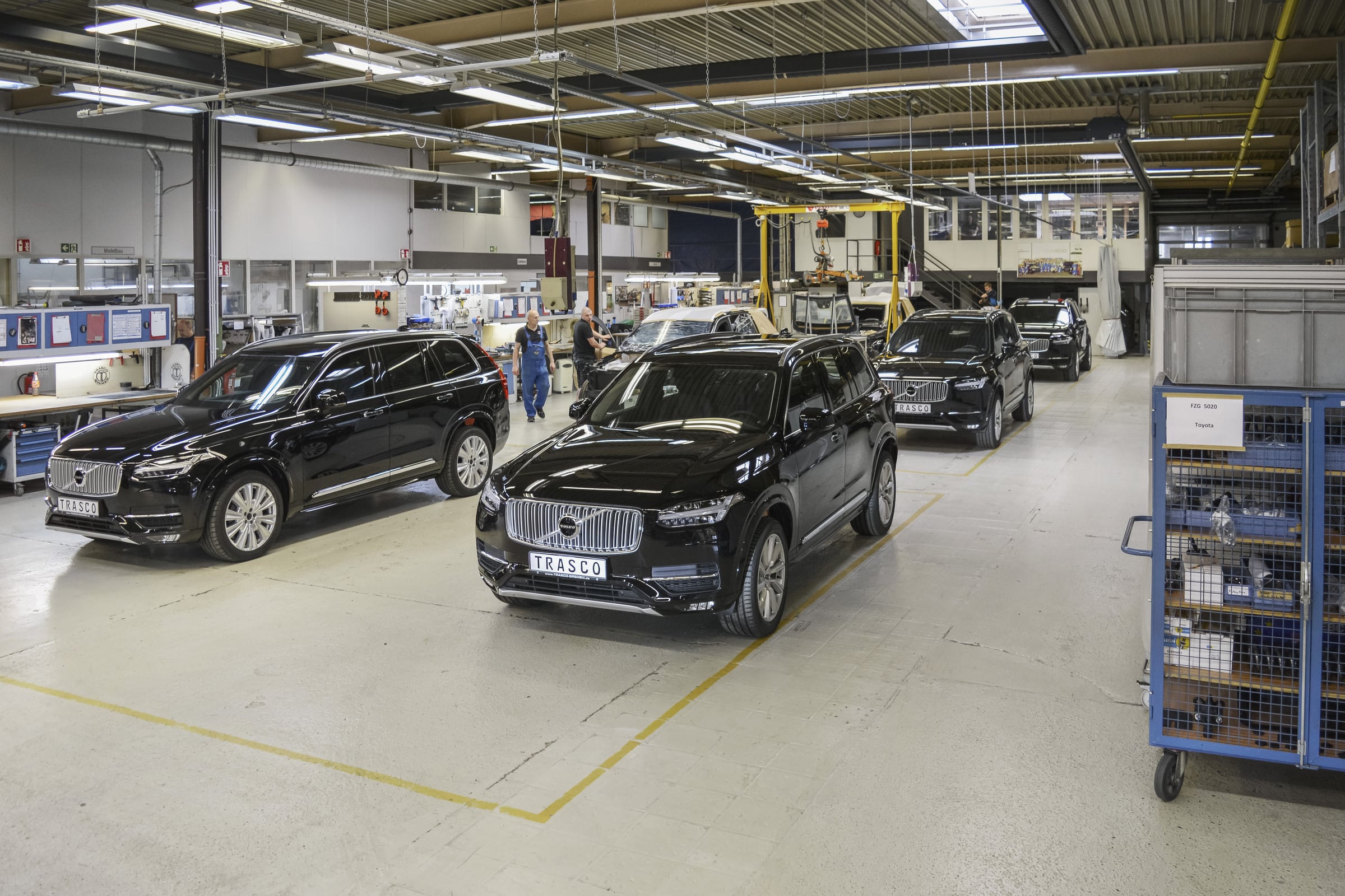 Armored Volvo XC90 SUVs on the production line at TRASCO in Bremen
