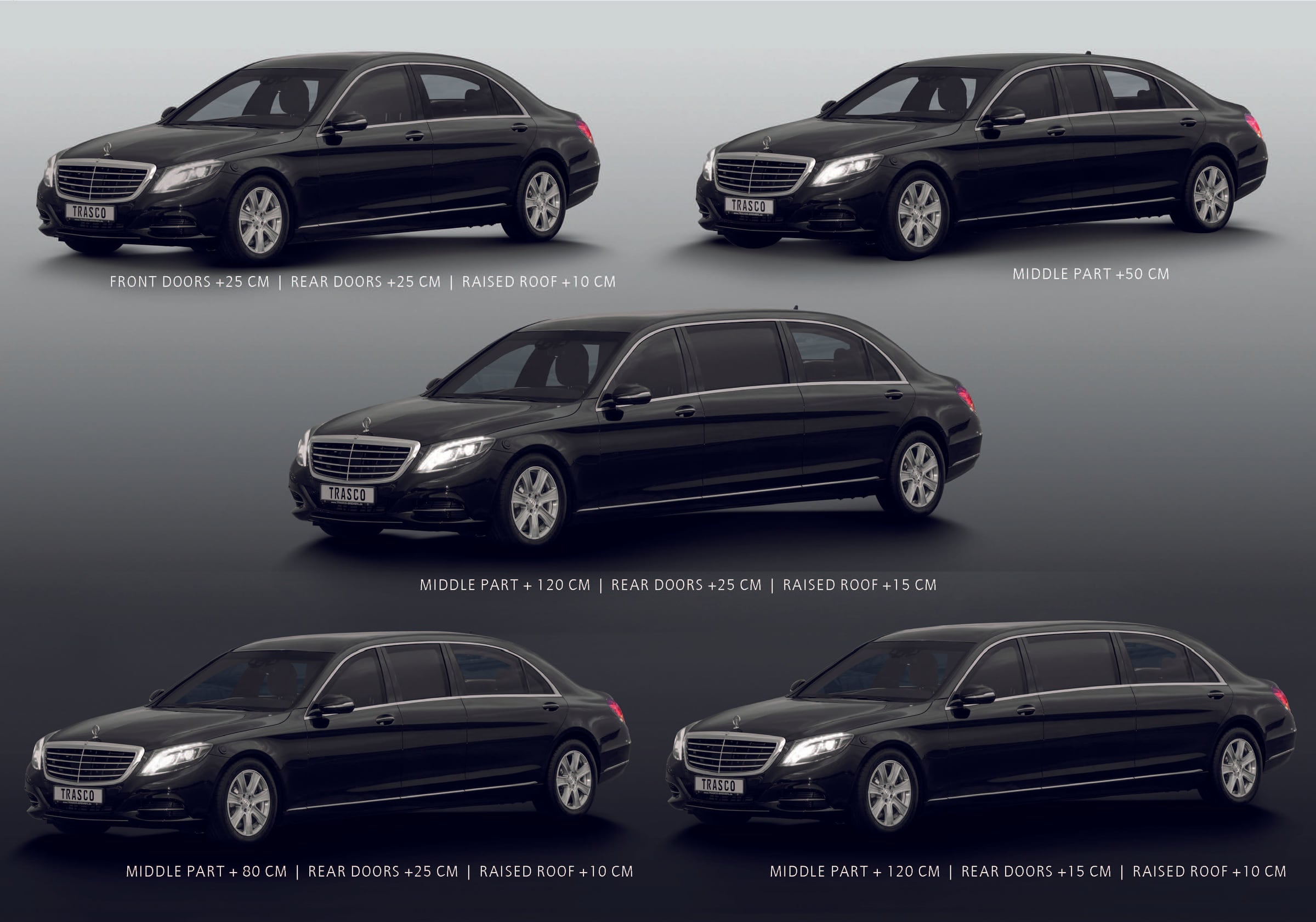 П’ять конфігурацій програми лімузинів TRASCO на базі Mercedes-Benz S-Класу (V222)