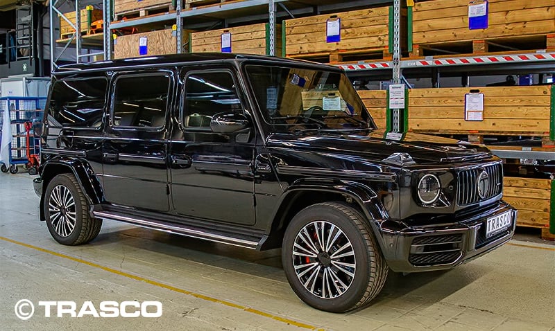 TRASCO VIP SUV XXLong based on the Mercedes-Benz G 63 AMG, extended and armored in level VR7
