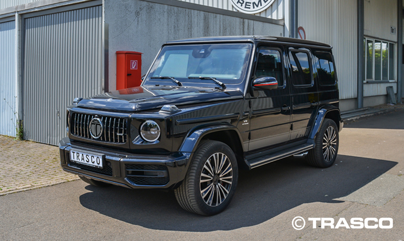 SUV blindé sur base du Mercedes-Benz G 63 AMG de TRASCO, vue de trois quarts avant
