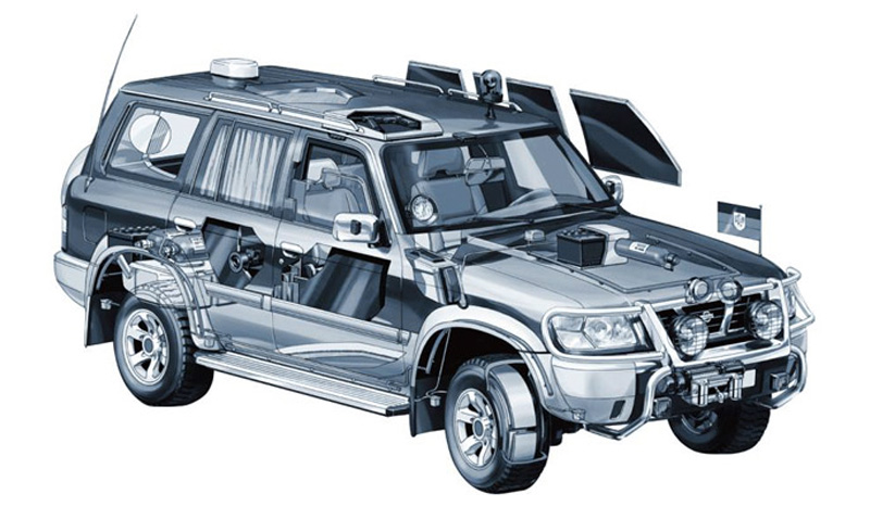 Vue en écorché du Nissan Patrol Peacekeeper blindé par TRASCO