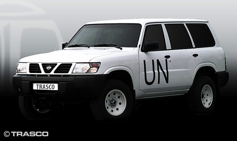 Nissan Patrol Peacekeeper blindé par TRASCO avec marquage de l’ONU
