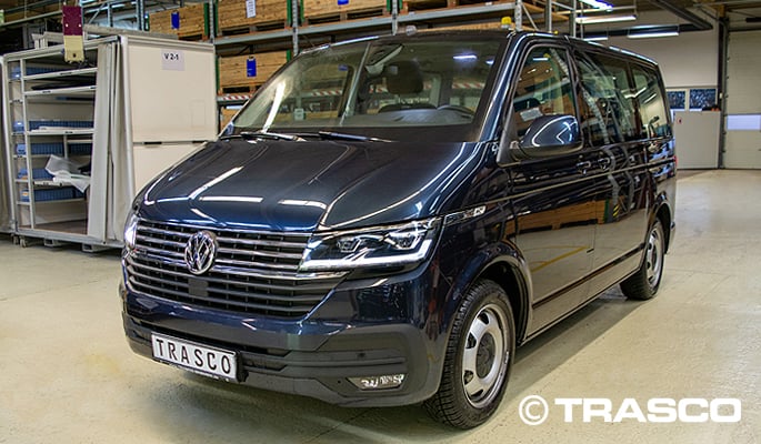 Volkswagen Multivan blindé de TRASCO, vue de face